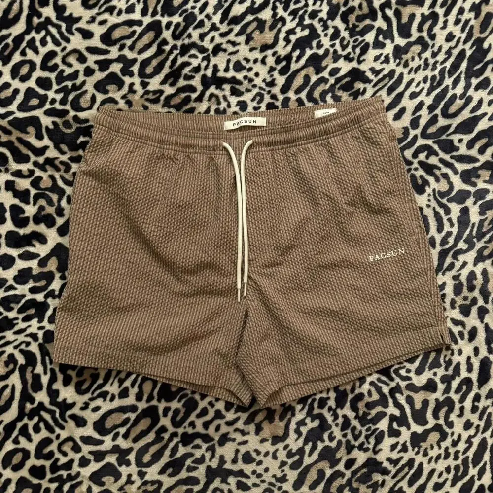 Large Textured Pacsun Brown Striped Swim Shorts - Picture 2 of 3